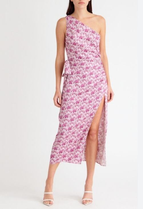 Cami NYC Dresses & Skirts - Cami NYC Nanu One Shoulder Midi Dress Womens 4 Pink Floral Slit Cocktail Party
